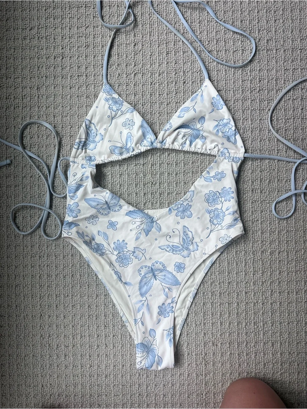 Frankies Bikinis Sydney Sweeney Blue Floral/butterfly One piece